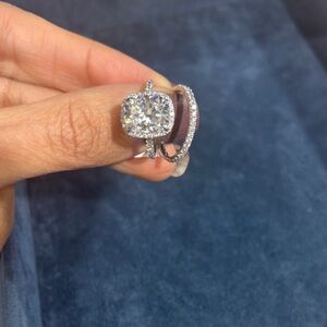 Elegant Gold engagement ring + eternity band  Lab Grown Diamond 2 piece set